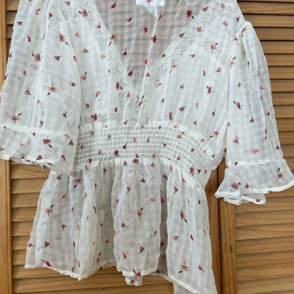 Floral white transparent top - Picture 5 of 6